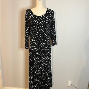 Nina Leonard Black and White Polka Dot 3/4 Sleeve Dress